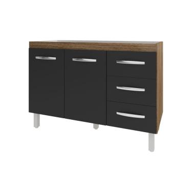 Imagem de Balcão Armário Gabinete Para Pia de Cozinha 118 cm Bruna 2 Portas e 3 Gaveta Savana Preto