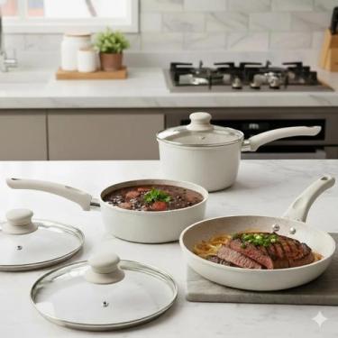 Imagem de Jogo De Panelas Com 5 Peças De Cerâmica Gamma, Bege