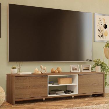 Imagem de Rack Para Tv Até 80 Polegadas 180cm 2 Portas Rustic-branco Linz Madesa
