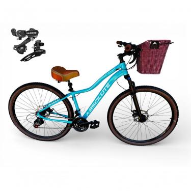 Imagem de Bicicleta Aro 29 Feminina Absolute Hera Retrô Vintage 21v Shimano Selim Confortável Cesta Azul Tamano 15