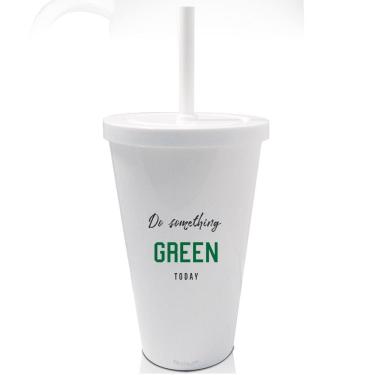 Imagem de Kit 2 Copos Com Tampa E Canudo Branco Seja Verde