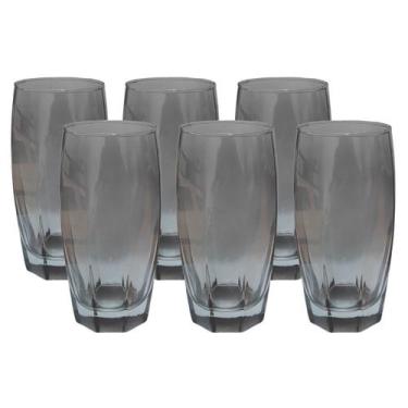 Imagem de Jogo 6 Copos Florida Vidro Cinza Mesa Posta Chique 370ml - PRATICASA, 