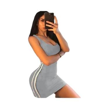 Imagem de Vestido Feminino Casual De Verão Sem Mangas Com Alça Fina E Listras Co