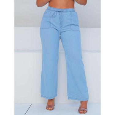 Imagem de Calça Wide Leg  Pantalona com elástico na cintura Jeans Clara Moda Blo