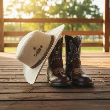 Imagem de Combo Bota Texana em Couro Legítimo estampa de Cobra e Chapéu Country 