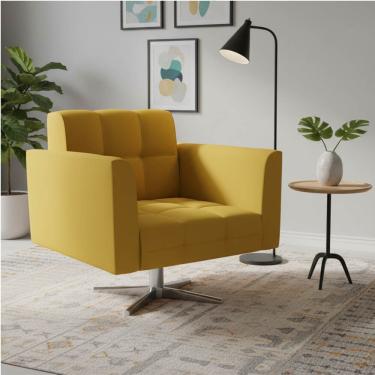 Imagem de Poltrona Sala Decorativa Elisa Base Giratória Cromada Veludo Mostarda D03 - D'Rossi