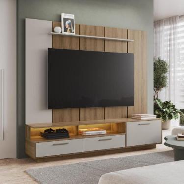 Imagem de Rack Sala com Iluminação Led 2,00m e Painel TV 75 Polegadas c/ Pratele