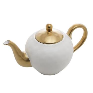 Imagem de Bule para Chá Wolff Dubai de Porcelana Branco e Dourado 1L