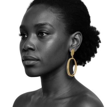 Imagem de Brinco Dourado Pressão Elegante Festa Casamento Oval 3d Luxo - - anjo 