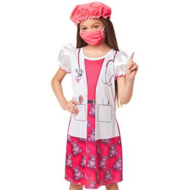 Imagem de Fantasia Carnaval Menina Médica Infantil com Máscara e Touca - Fantasi