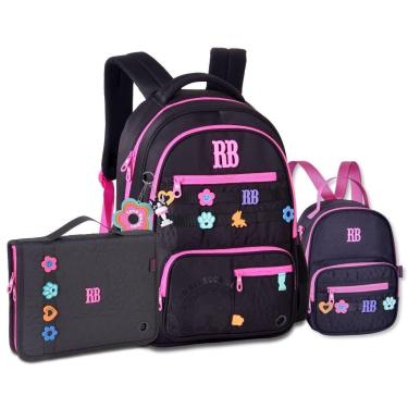 Imagem de Mochila Com Lancheira e Estojo Fichário Kit Escolar Rebecca Bonbon-Feminino