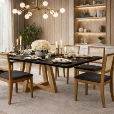 Imagem de Kit 4 Cadeiras de Jantar Palha Estofadas Linho Cinza Encosto Tela Sext