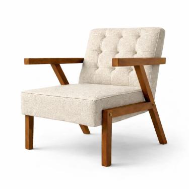 Imagem de Kit 2 Poltronas Zara Capitone Tecido Boucle Moderna Decorativa Pés Em Madeira Maciça Para Sala De Estar