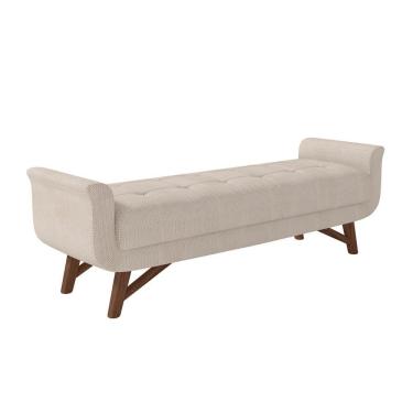Imagem de Puff Recamier Calçadeira 195cm Base Madeira Neville Z37 Linho Bege Cru - Mpozenato
