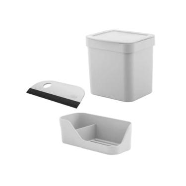 Imagem de Kit 3 Peças Organizador de Pia Compacto Porta Detergente Esponja Sabão Lixeira Rodo Ou