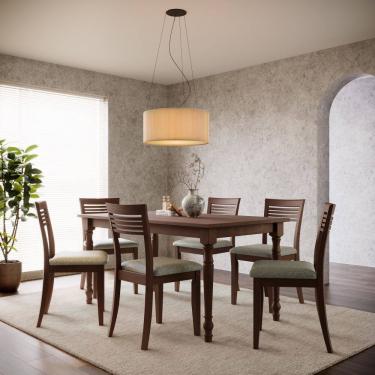 Imagem de Mesa de Jantar 160cm 8979WN com 6 Cadeiras 8981WN Rubi Madeira Maciça Estofadas Café Linho Arizona Finestra