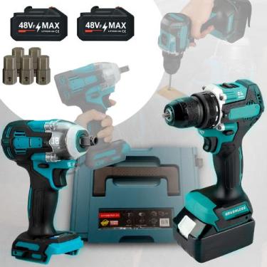 Imagem de Kit Completo 2 Parafusadeiras Sem Fio 2 Baterias 48v Profissional Linh