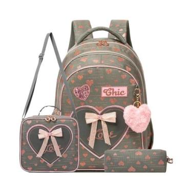 Imagem de Mochila Com Laço Para Meninas Com Bolsa De Almoço E Estojo Para Caneta