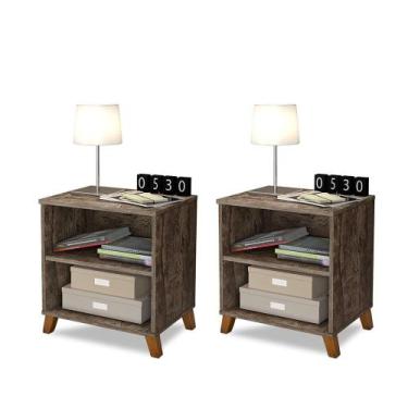 Imagem de Kit 2 criados de cabeceira retro pes palito 2 nichos castani - Casa Mo