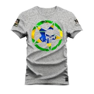 Imagem de Camiseta Plus Size Estampada Algodão Unissex Brasão Brasil-Unissex