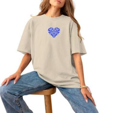 Imagem de Blusa Feminina Plus Size Algodão Casual Estampada Logo Pequena Confortável Estilosa Coração Blue-Feminino
