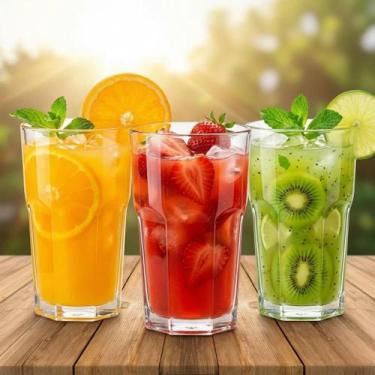 Imagem de Kit 3 Copos Vidro Trevi Água Suco Refrigerante Bebida Jogo Conjunto Fe