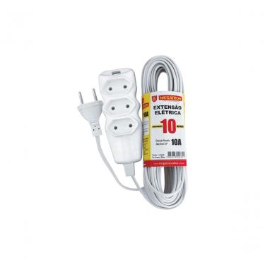 Imagem de Extensão Elétrica 2P Megatron 2P 10M 3 Tomadas 10A 250V Branco Megatron