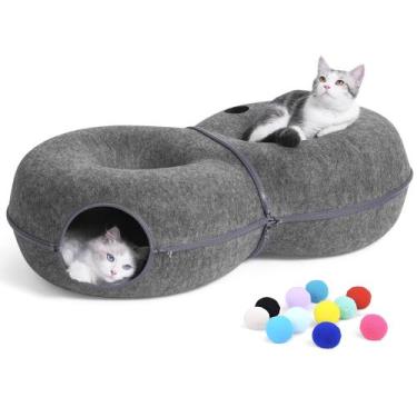 Imagem de Cat Tunnel Bed Lovintry em forma de 8 para gatos de interior, cinza es