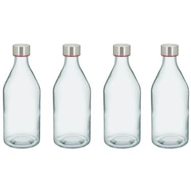 Imagem de KIT 4 GARRAFA SUCO ÁGUA LEITE HOME&CO VIDRO 1 LITRO 25x9x9cm COM TAMPA