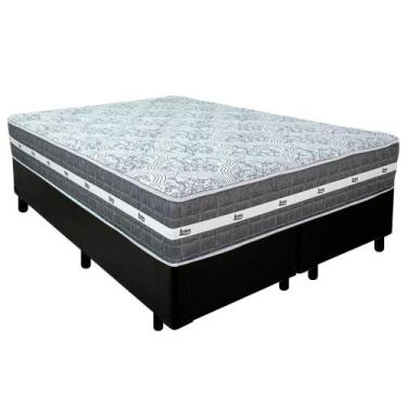 Imagem de Cama Box Casal Bipartido Sintético + Colchão Anjos Black Graphite Mola