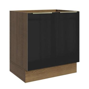 Imagem de Balcão De Cozinha 70 Cm 2 Portas (sem Tampo) Rustic/preto Lux Madesa R