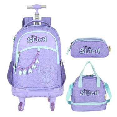 Imagem de Kit Escolar Mochila de Rodinhas Stitch com Estojo Lancheira Infantil -
