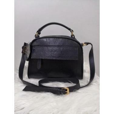 Imagem de Bolsa em Couro Feminina Baú Falsa Pequena Cor Preta  Glória Lisboa