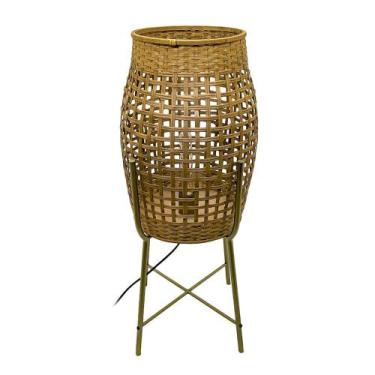 Imagem de Luminaria Rattan Natural Redondo Design Quadriculado - LUXdécor