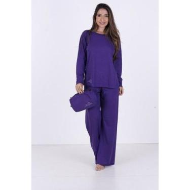 Imagem de Pijama Longo em algodão Liso - Ahavá Store, PP, Roxo