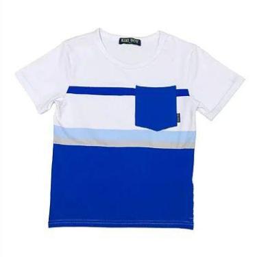 Imagem de Camiseta Infantil Menino Bolso - Kiki & Mily, Azul, Branco, 6