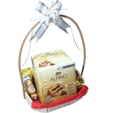 Imagem de Cesta Presente Natal com Panetone Alpino, Ferrero e Bombons - Cesta de