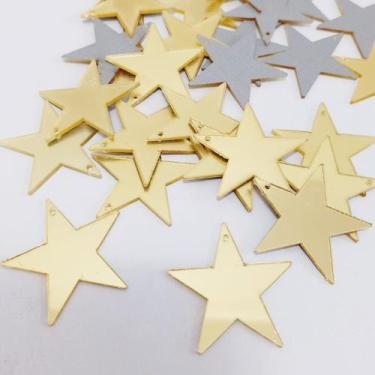 Imagem de Chaton Espelhado Estrela Dourado D22 35mm- 100 Peças - La Mode Arte e 