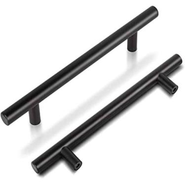 Imagem de Kit com 4 puxadores T para armário, preto fosco, 20 cm, 12 mm - Marca 