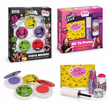 Imagem de Kit Maquiagem Infantil Completo Pinta Mechas Dos Rosa + To Pronta Emil