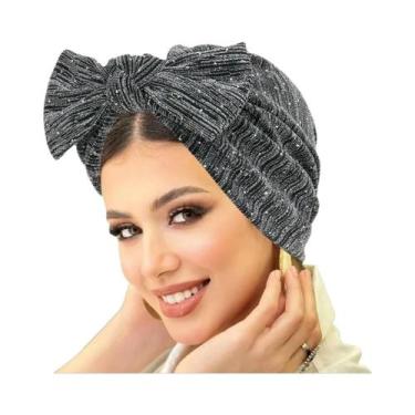 Imagem de Lenço De Cabeça Com Laço De Strass, Turbante Macio E Elástico Para Mul