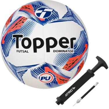Imagem de Kit Bola de Futsal Topper Dominator Oficial com Bomba de Ar Atrio Azul e Preto Bivolt