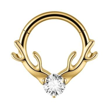 Imagem de Argola De Septo Articulada Em Titânio Prata E Ouro Com Zircônia Em For