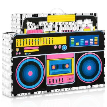 Imagem de Decoração de festa temática de música retrô Piñata Boombox dos anos 80