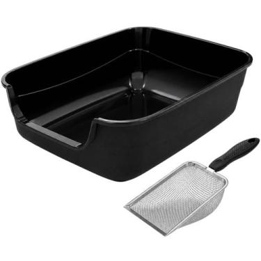 Imagem de Kit Caixa Areia Jumbox Preto Com Pa Higienica Inox Gato Pet - EINSTOK