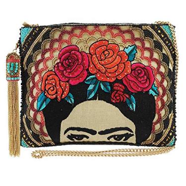 Imagem de Mary Frances Frida Bolsa de mão com contas inspiradas em artistas e coroa floral, bolsa clutch transversal, multicolorida