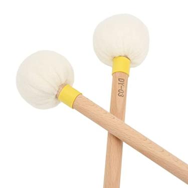 Imagem de 2 peças baquetas de feltro baquetas com punho de bordo malhos de madeira baquetas para bumbos tímpanos tarolas (amarelo)