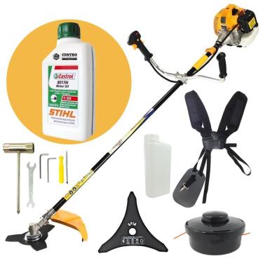 Imagem de Roçadeira Profissional Vulcan VR520H á Gasolina 2 Tempos 52cc Forte e Econômica + Óleo 2 Tempos Castrol Stihl 500ml Para Reduzir Resíduos de Carbono