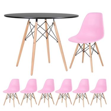 Imagem de KIT - Mesa redonda Eames 100 cm preto + 6 cadeiras Eiffel DSW