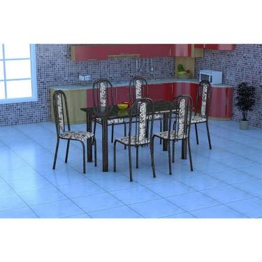 Imagem de Conjunto Mesa Granada com 6 Cadeiras Granada Preto Prata - Assento Branco com Floral